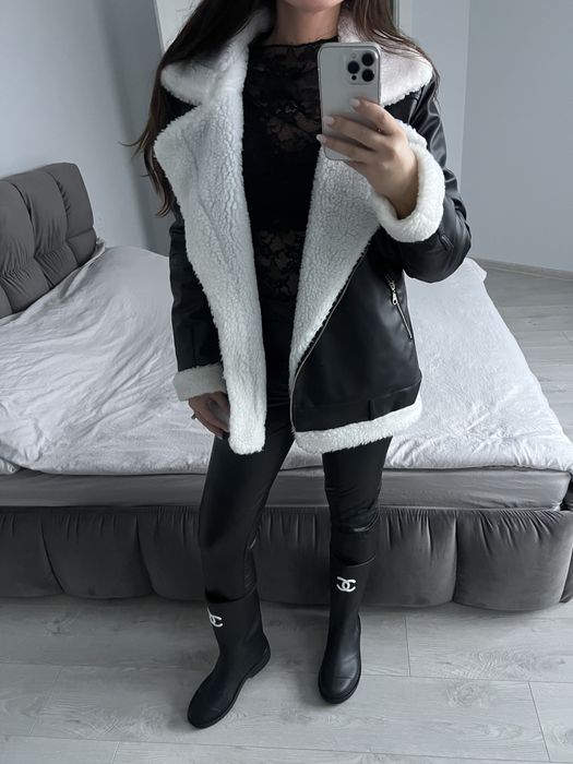 Черно кожено яке пух