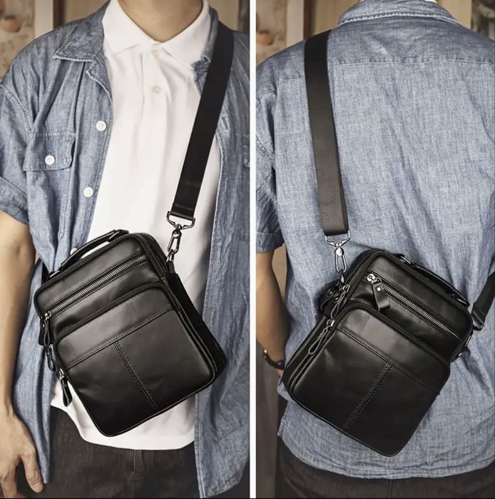 Мъжка месинджър кожена чанта/Черна и Кафява естест. кожа -10%Промоция!