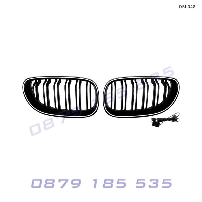 Двойни светещи LED бъбреци за BMW E60 E61 черен гланц DBb048 решетки с лед светлини бмв е60