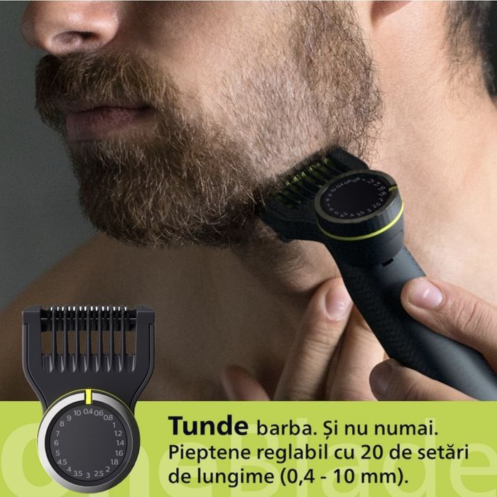 Aparat de tuns barba PHILIPS OneBlade Pro QP6550/15, Litiu-Ion, Acumulator, Autonomie 120 min, Umed si uscat