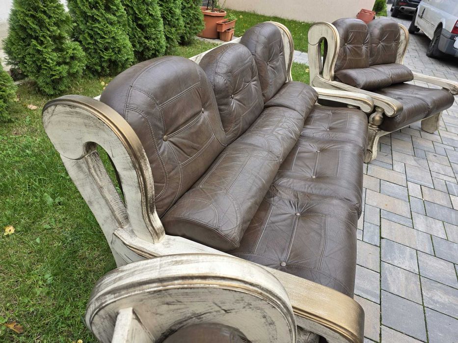 Canapele Piele Lux 3 2 1  lemn masiv Germania Unicat