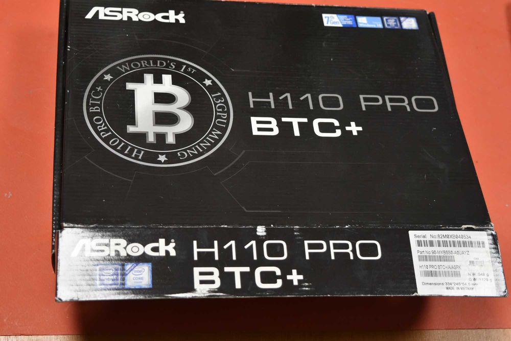 Дънна платка Asrock H110 Pro BTC + 4 GB DDR4 + Intel Celeron G3950 + Cooler - в кутия