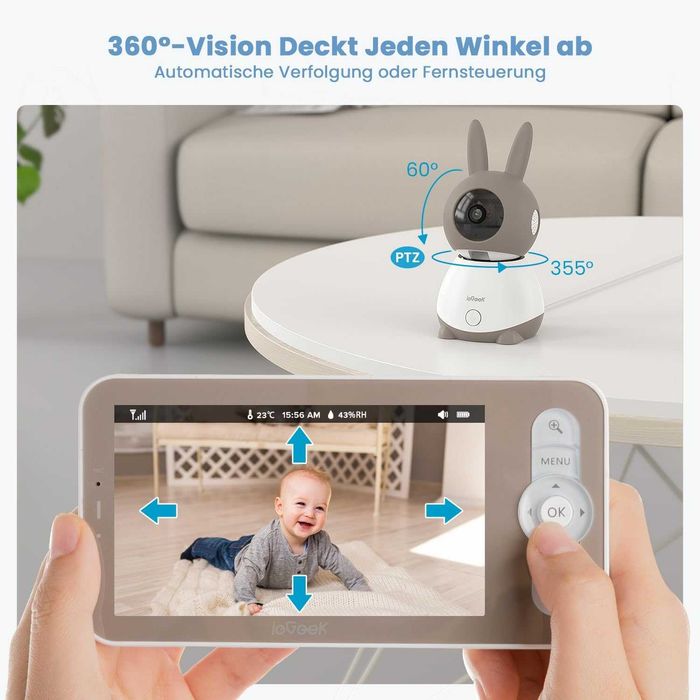 Бебефон с 2 камери и монитор ieGeek 2K 3MP 5-инчов WiFi видео бебефон с PTZ 360