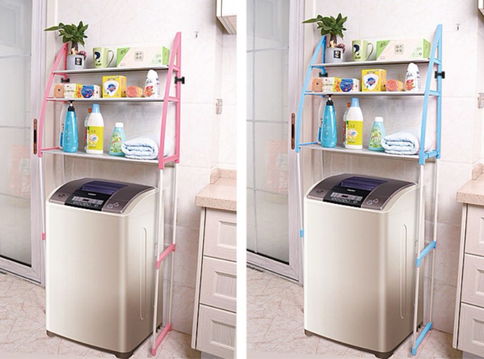 Метална етажерка за над пералня с три рафта син цвят