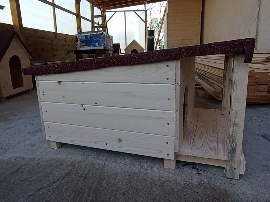 Голяма дървена къща за котки с веранда , къща колиба за коте куче