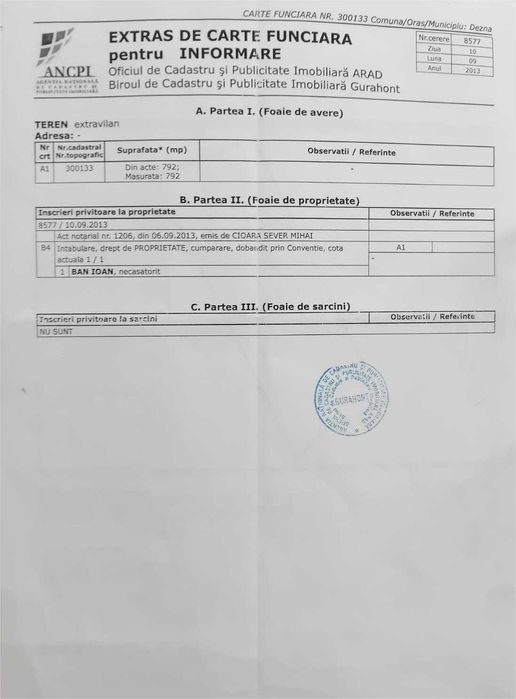 Vand cabana de lemn la Dezna, statiunea Moneasa, in Jud. Arad