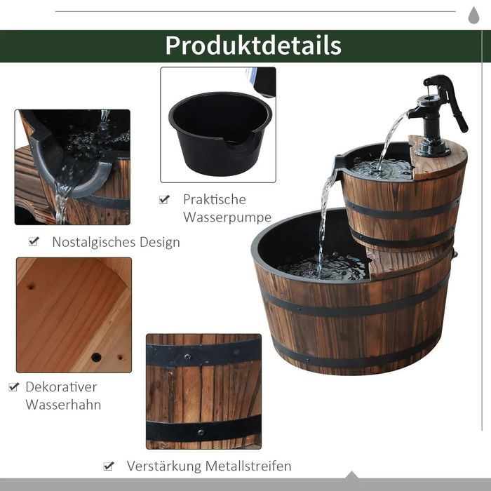 Каскаден фонтан Outsunny, 2-етажен градински фонтан