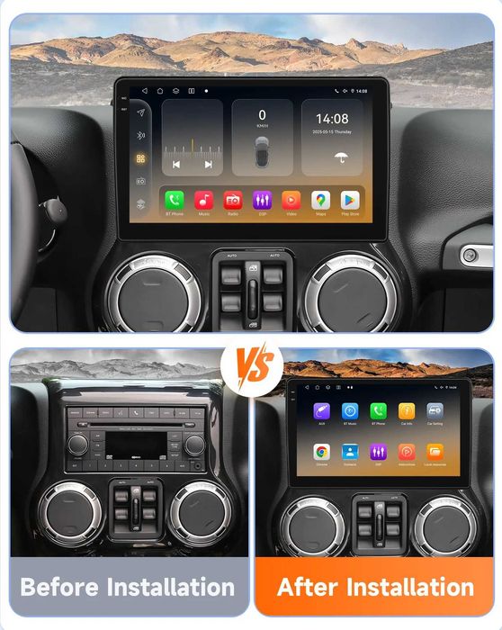 Мултимедия 10″ Android 14 за JEEP DODGE WRANGLER CARPLAY навигация RDS