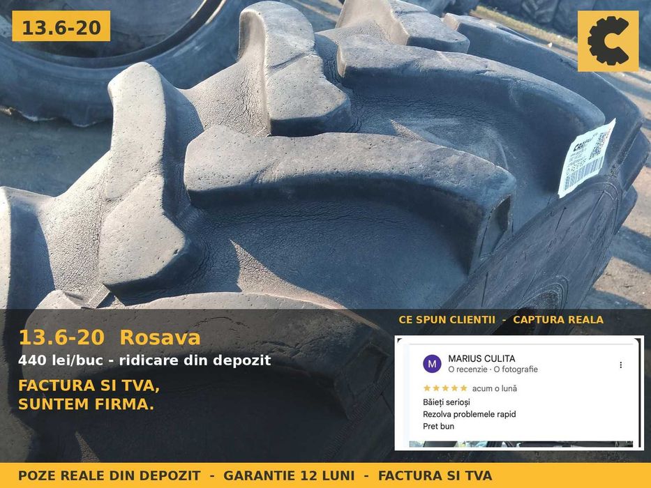 ANVELOPE 13.6-20 13.6R20 340/85R20 Rosava Cauciucuri Tractor Spate Fata 4x4 U445 U650 Zetor Fiat MTZ Prasit SH GARANTIE Factura TVA Livrare
