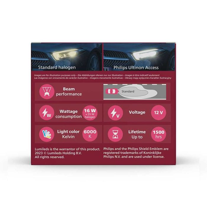 LED крушки PHILIPS Ultinon Access H1/H3/H4/H7/H8/H11...12V-6000K-к-т
