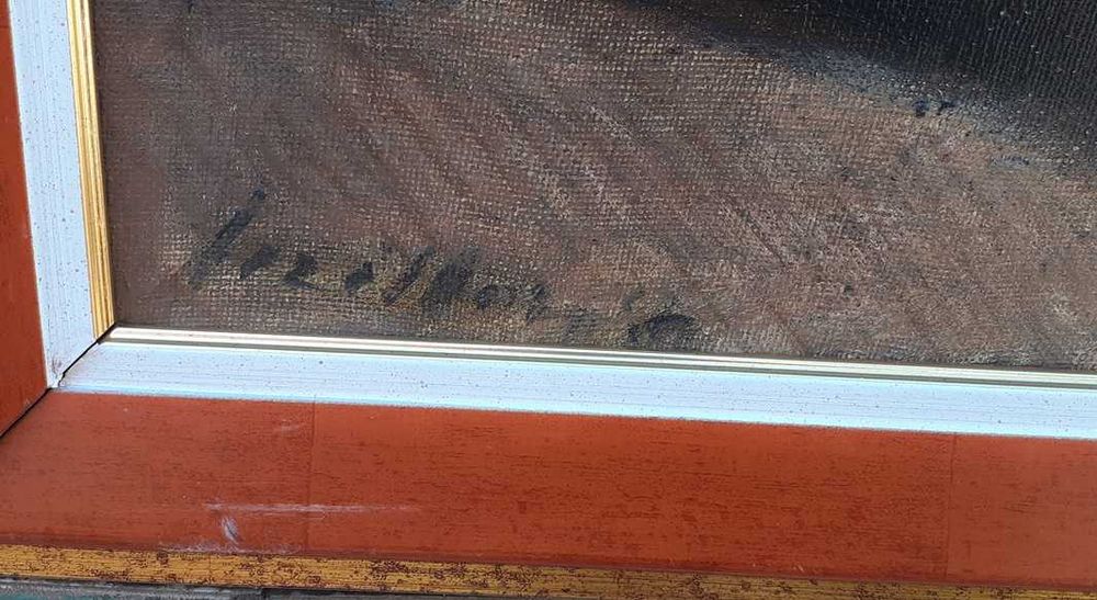 Tablou vechi - interior stil baroc - semnat