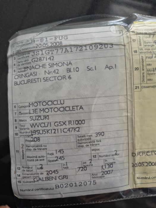 SUZUKI GSX R 1000 impecabil/tunning!