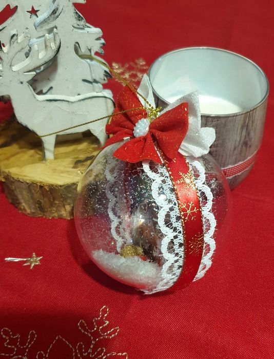 Коледна топка със снимка + подарък органзена торбичка