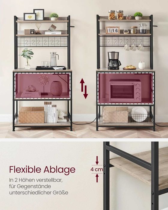 Raft de bucatarie cu priza integrata, Vasagle, 40 × 80 × 170 cm, negru