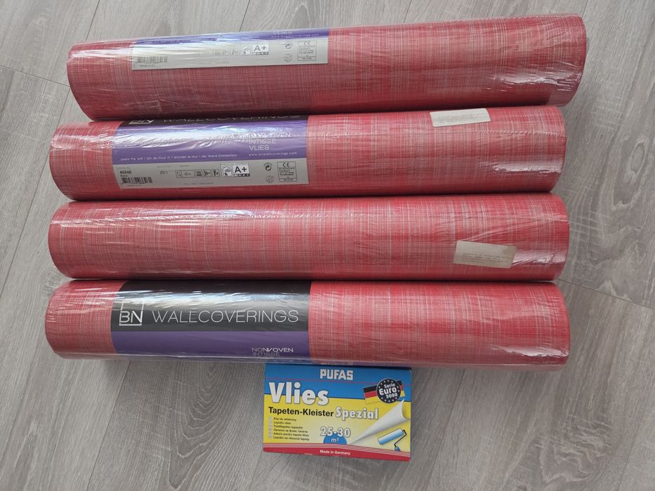 Нови флизелинови тапети BN Wallcoverings (4 ролки) + лепило Pufas