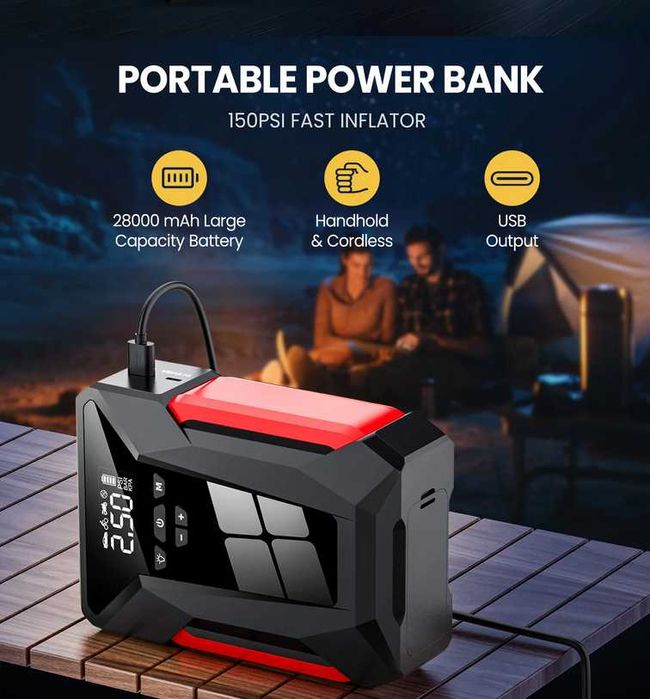 Starter / Robot Auto Pornire Masina 4 in 1 28000 mAh / Compresor AER