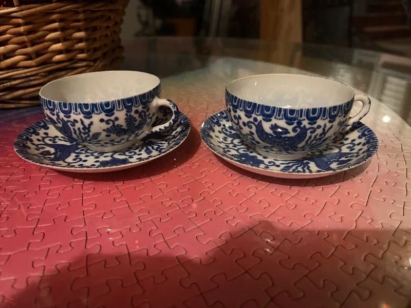 Set Duo 2 cesti noi de cafea, cu farfuriute, Made in Japan