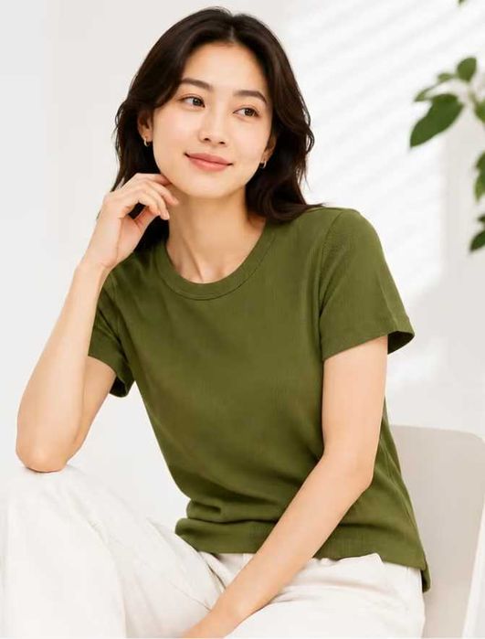 Новая женская мягкая ребристая футболка UNIQLO М и L разм зел роз Дост