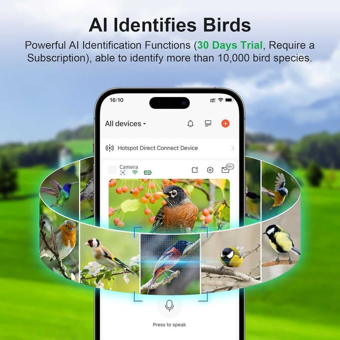 Rkdely интелигентна хранилка за птици с камера и соларна батерия, 3МР