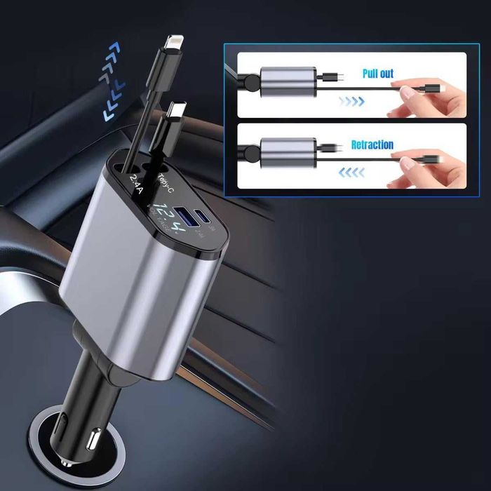 100W Бързо Зарядно за Кола Разтегателни Кабели LED Дисплей Подарък