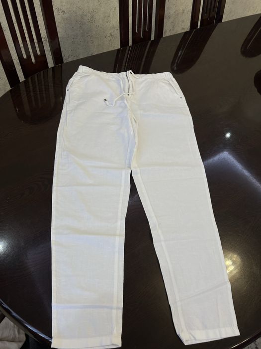 Брюки белые лен Манго