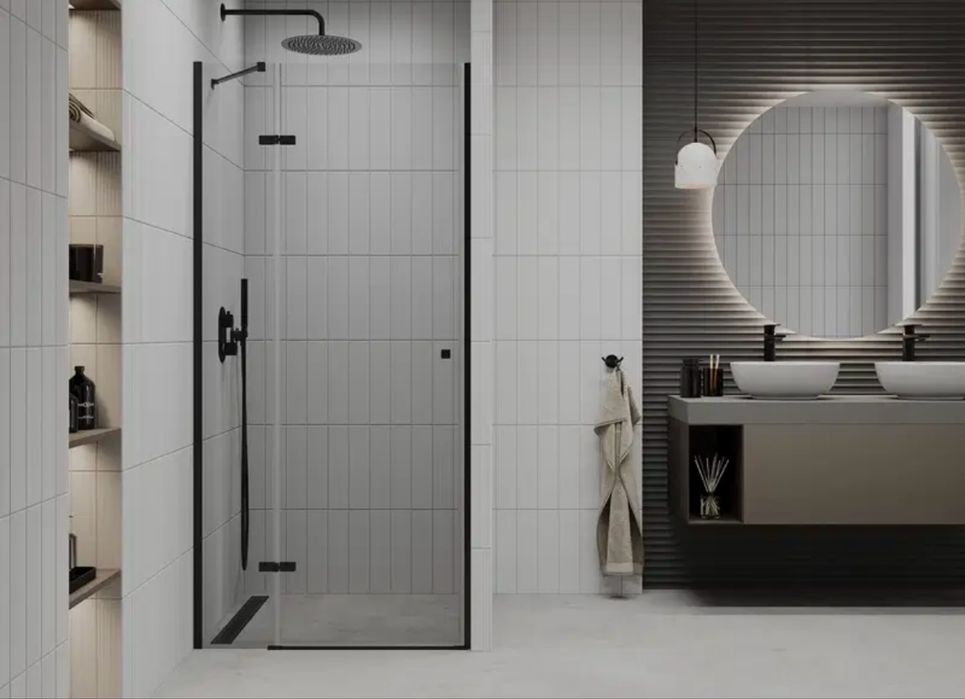 Ușă de duș batantă Mexen Roma — 850 mm, negru, sticlă securizată, nouă