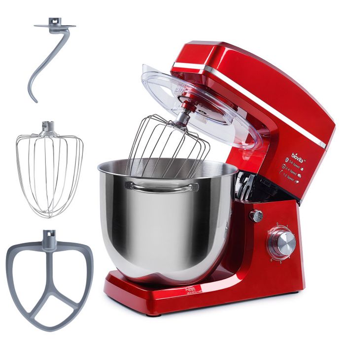 Mixer planetar de 10 L din inox, 1500 W, până la 3 kg aluat, 6 viteze + Puls, 3 accesorii, MB-1500-10L, Roșu