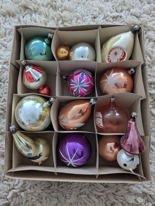 Стъклени топки за елха, стари, ръчно духани, от Полша