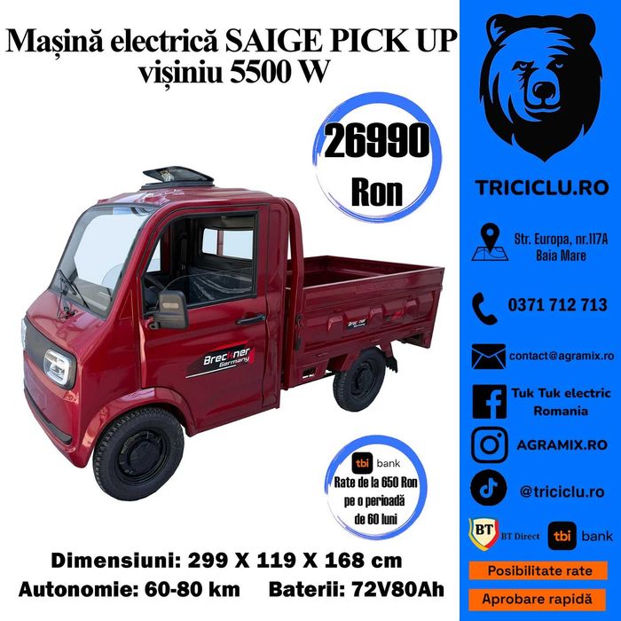 Cvadriciclu electric 5500 W Pick Up nou cu permis Agramix