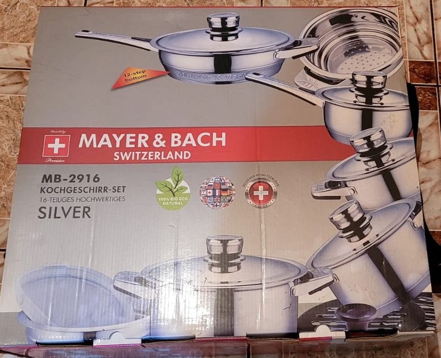 Set Vase de Gătit Premium MAYER & BACH Elveția (MB-2916) – 16 Piese, NOU la cutie