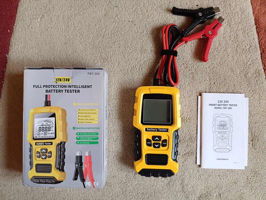 Foxsur FBT-300 - Tester Baterie Auto 12 V / 24 V, rating 100-2000 CCA, capacitate 2-220 Ah - NOU / SIGILAT