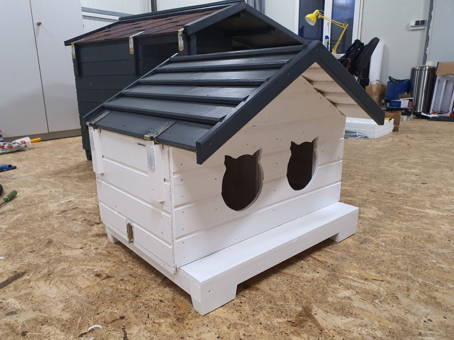 Cusca pisici, casuta lemn masiv