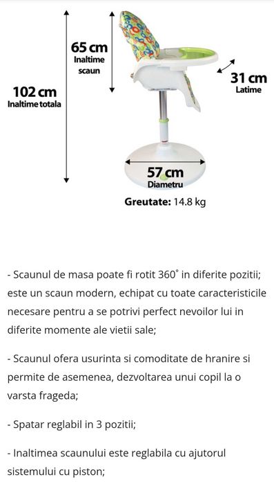 Vând scaun masa pentru bebe