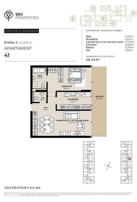 PROIECT EXCLUSIVIST! Apartament de vanzare, 58,05 mp, Complex SDC — fotografia 1