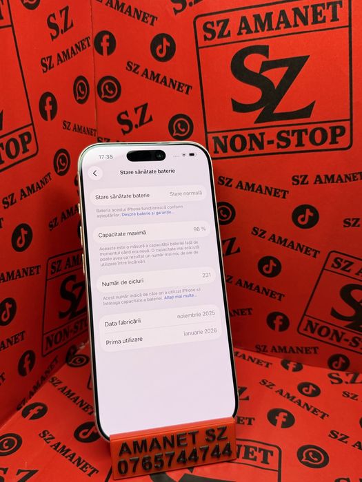 Iphone 17 Pro Fisurat Spate 98% Baterie / 256 Gb Amanet SZ 176