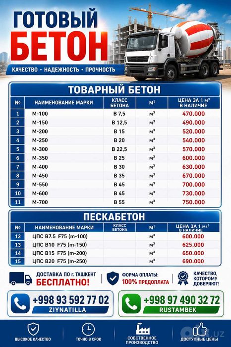 TAYYOR BETON VA PESKABETON, Бетон, Битон, Песка Бетон,