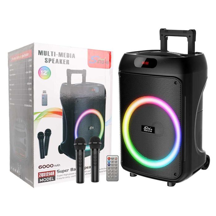 Set RGB Boxa portabila cu 2 microfoane Sing-E ZQS12148 BASS pentru karaoke Bluetooth Sistem audio difuzor