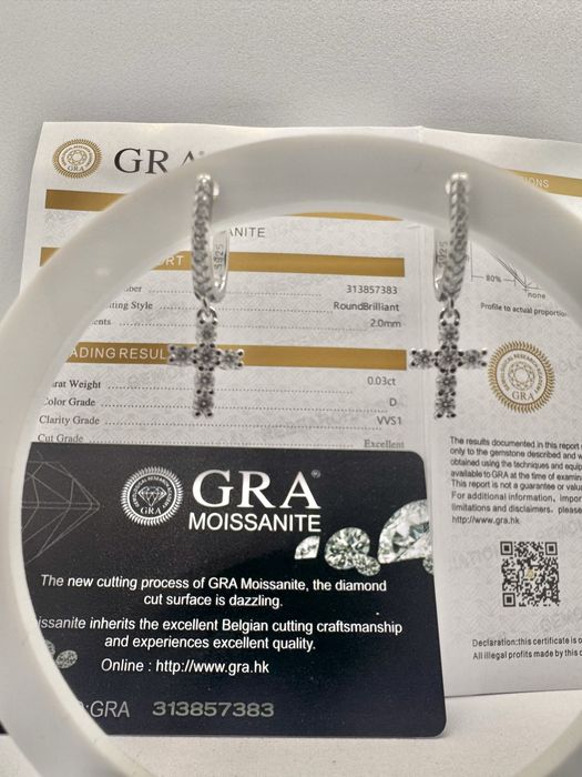 Сребърни обеци кръстчета с мойсанит (Диамант)