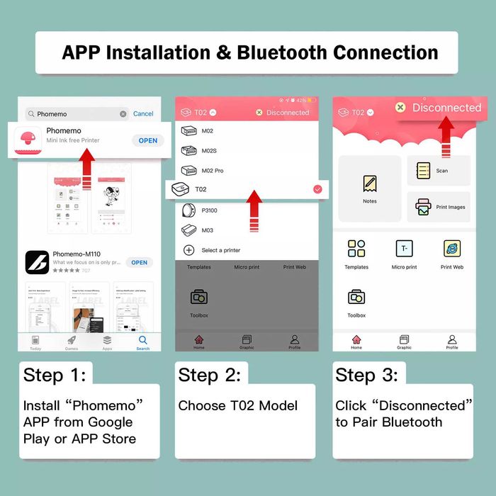 Джобен Мини Принтер Phomemo с  Bluetooth