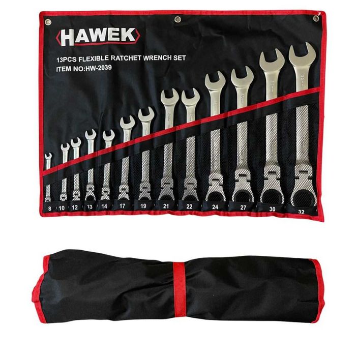 Звездогаечни тресчотни ключове с чупещо рамо 8 – 32 мм 13 части HAWEK