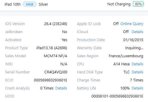 iPad 10, 64 GB, Silver, 7 cicluri de incarcare, MDM cititi descrierea