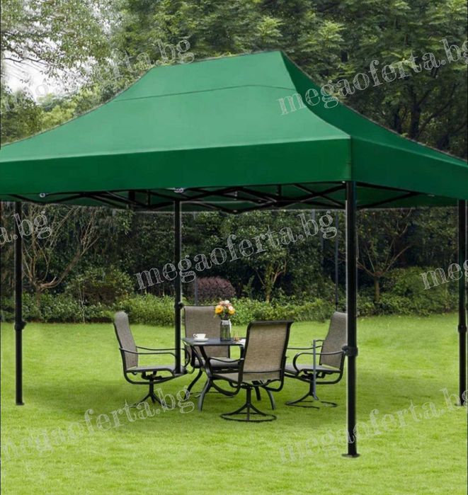 Градинска Шатра 3х4.50 – 23кг със Страници и Зелено Гумирано Покривало