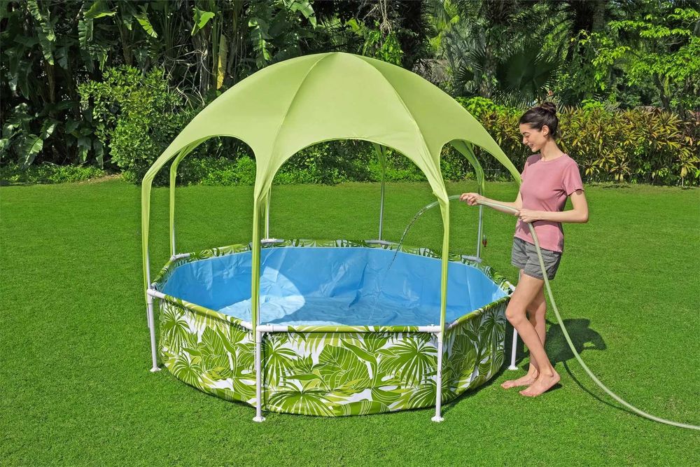 Piscina Bestway Familie Copii Rotunda Acoperis Parasolar Sistem de Stropire Gradina Cadru Metal 244 x 51cm LIVRARE GRATUITA ! AB
