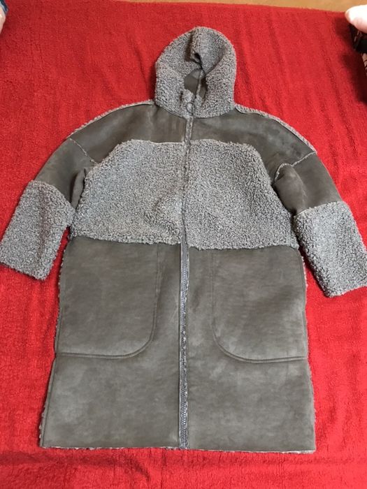 Cojocel gri marime s piele intoarsa cojoc cu gluga