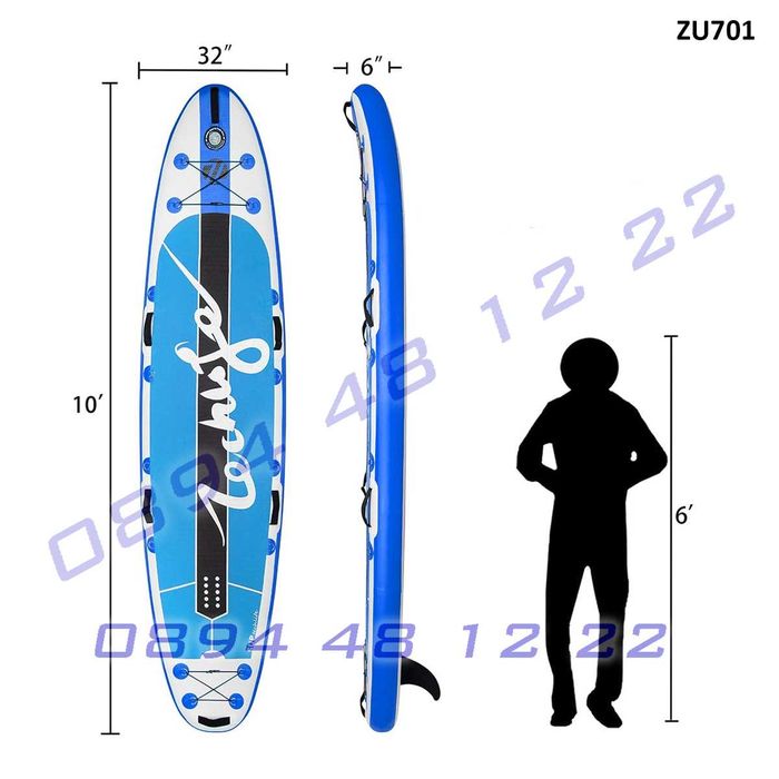 Надуваема дъска сърф SUB борд paddle board падъл гребло плуване прав