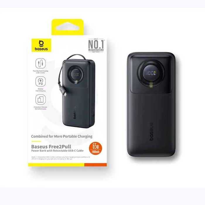 Baseus PowerBank 20000 мАч 65W Выдвижным Кабелем USB-C. Есть доставка