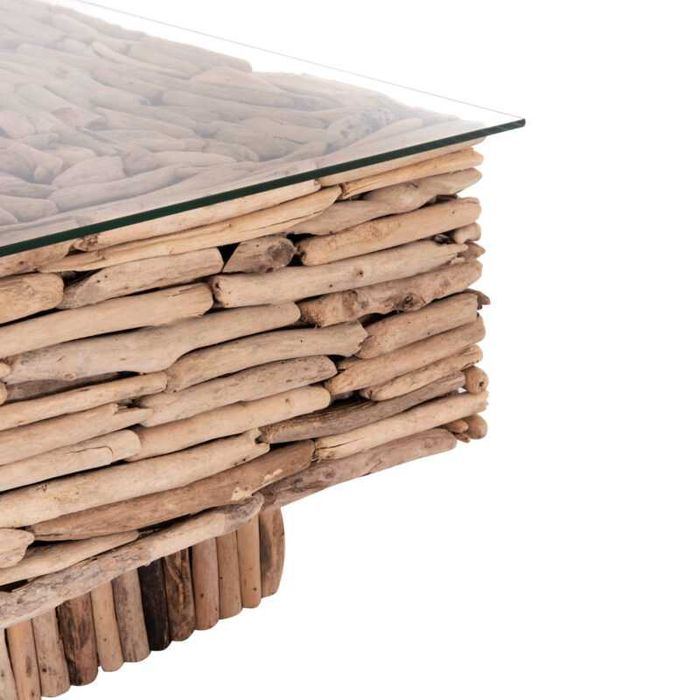 Маса, Sparrow, Натурален, Дърво, Стъкло, 95х95х51см.