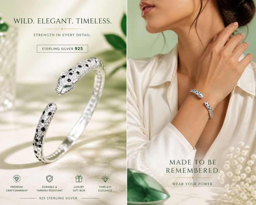 Браслет пантера серебро 925 в стиле Cartier