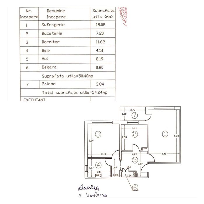 Apartament 2 camere decomandat, 54,24 mp, etaj 3/4 – Pădurea Crihala