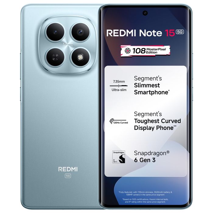 Чисто нов Xiaomi Redmi 15 Note 5G 8GB RAM 256GB Син. (Запечатан, 2г. Гаранция към А1) + безжични слушалки подарък